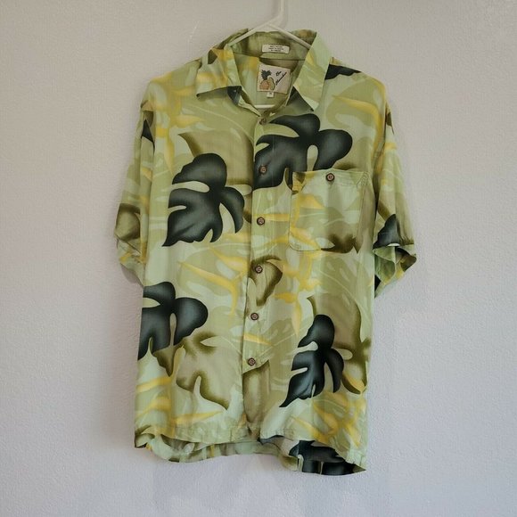 Ron Chereskin Mens Shirt M Green Floral Hawaiian Button Up Short Sleeve - Picture 2 of 10